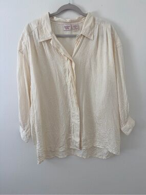 Signature Silk Paisley Textured Neutral Quiet Luxury Old Money Button Down XL